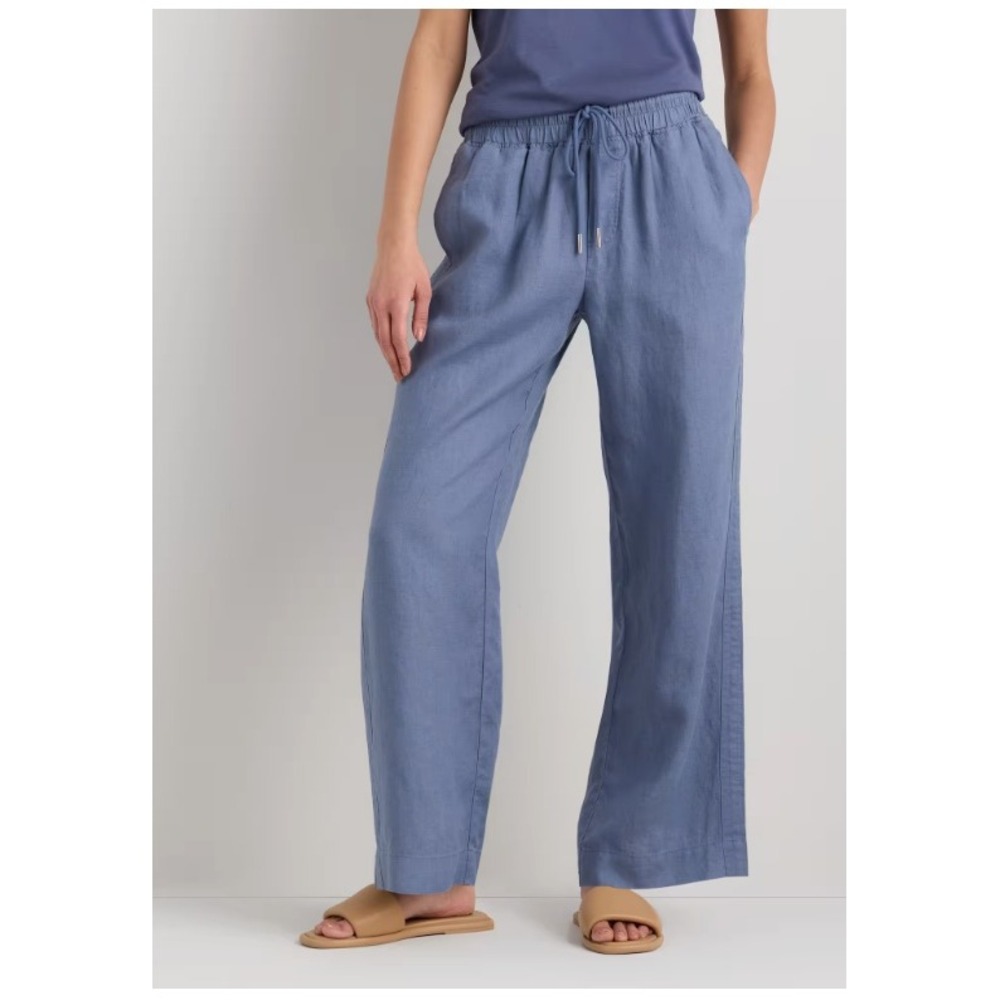 Quince 100% European Linen Wide Leg Pants Moonstone Blue High Rise M